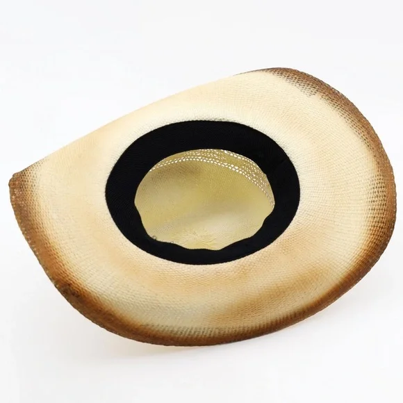 Leopard Print Leather Band Distressed 2-Tone Western Straw Cowboy Hat